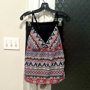 Kona Sol Black Multi Color 2 Piece Swimming Suit Top XL Bottom Skirt Is 14W 🩱👙💕